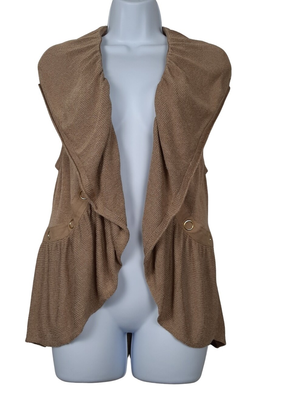 Vintage Cache Linen Blend Open Sleeveless Cardigan Tan Size Large